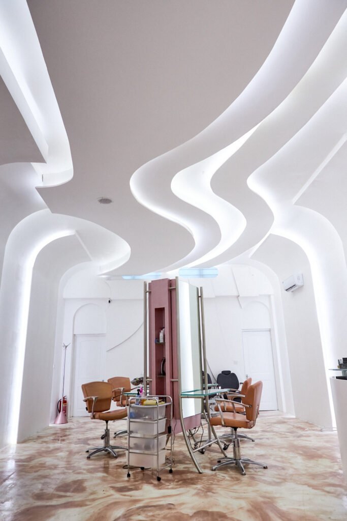 Image: Hairdresser work stations at a hairdressing salon in Romford,