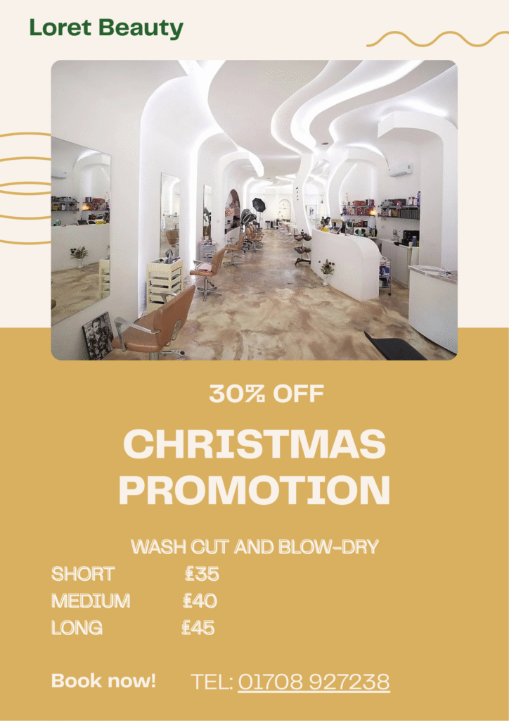 Christmas hair salon promotion at Loret Beauty Romford